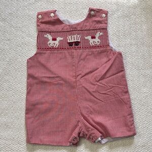 Ruth and Ralph Red Gingham Boutique Smocked Jumper Embroidery Horse Western
